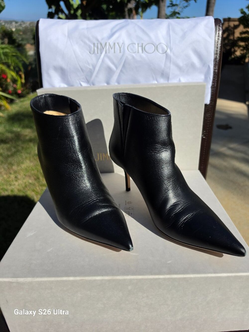 Jimmy Choo Marinda 65 Smooth Leather Pointed Toe Ankle Booties - Size 38